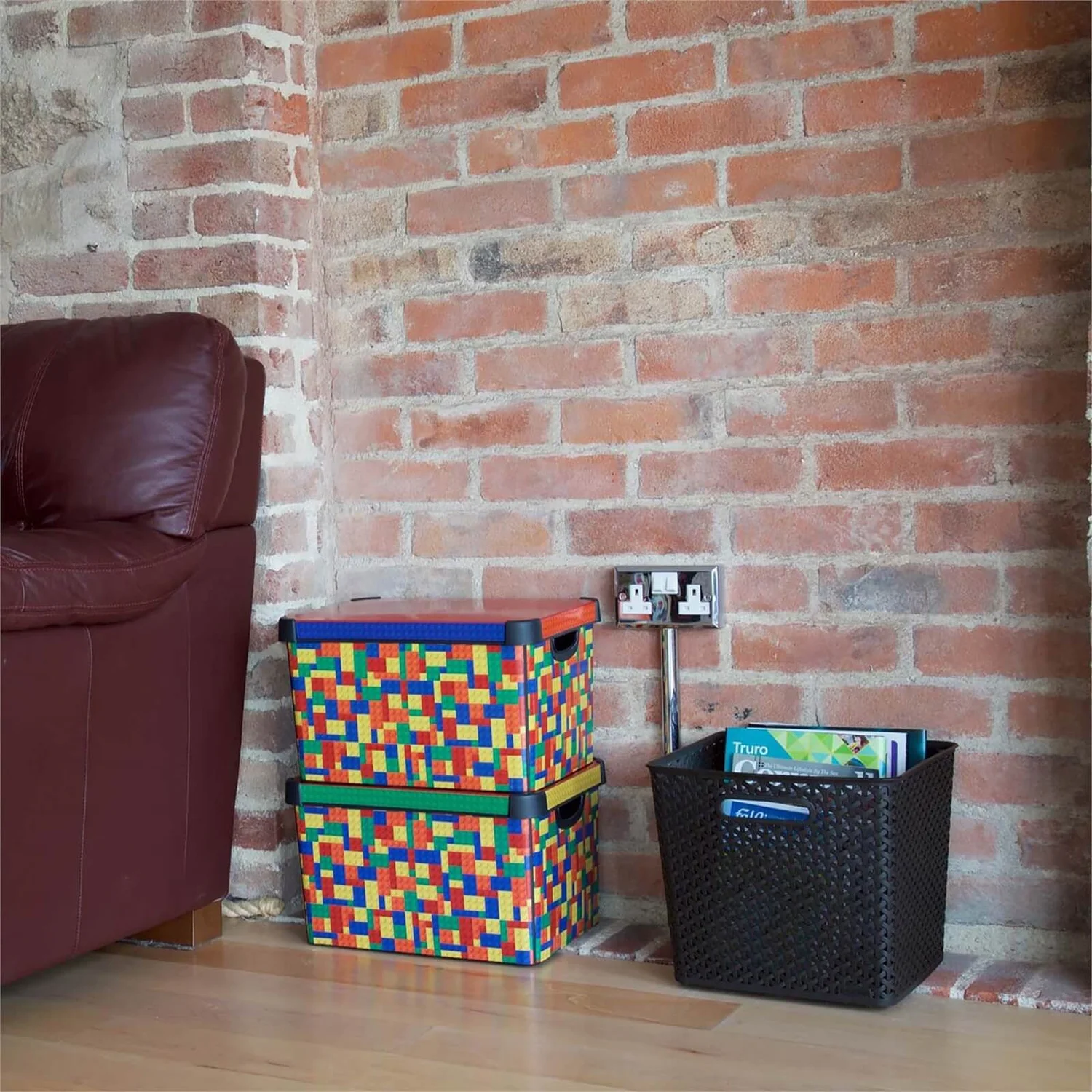 Curver Stockholm Bright Blocks Plastic Deco Storage Box Multi Colour 22L - Image 2