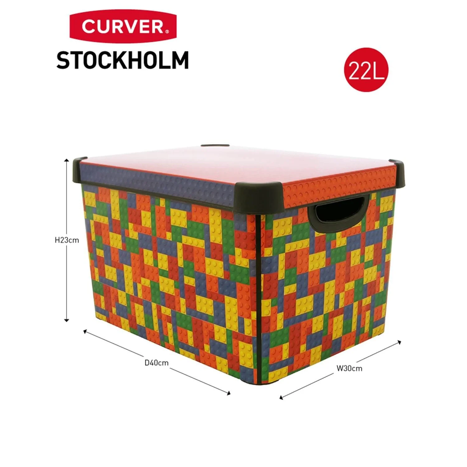 Curver Stockholm Bright Blocks Plastic Deco Storage Box Multi Colour 22L - Image 7
