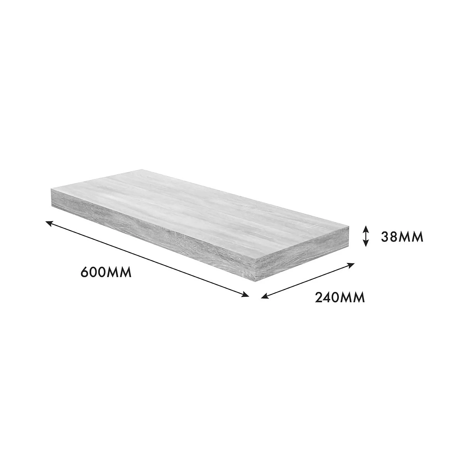Floating Shelf - Grey Oak - 600 X 240 X 38mm - Image 5