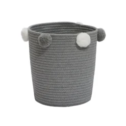 Round Cotton Rope Grey Pom Pom Basket