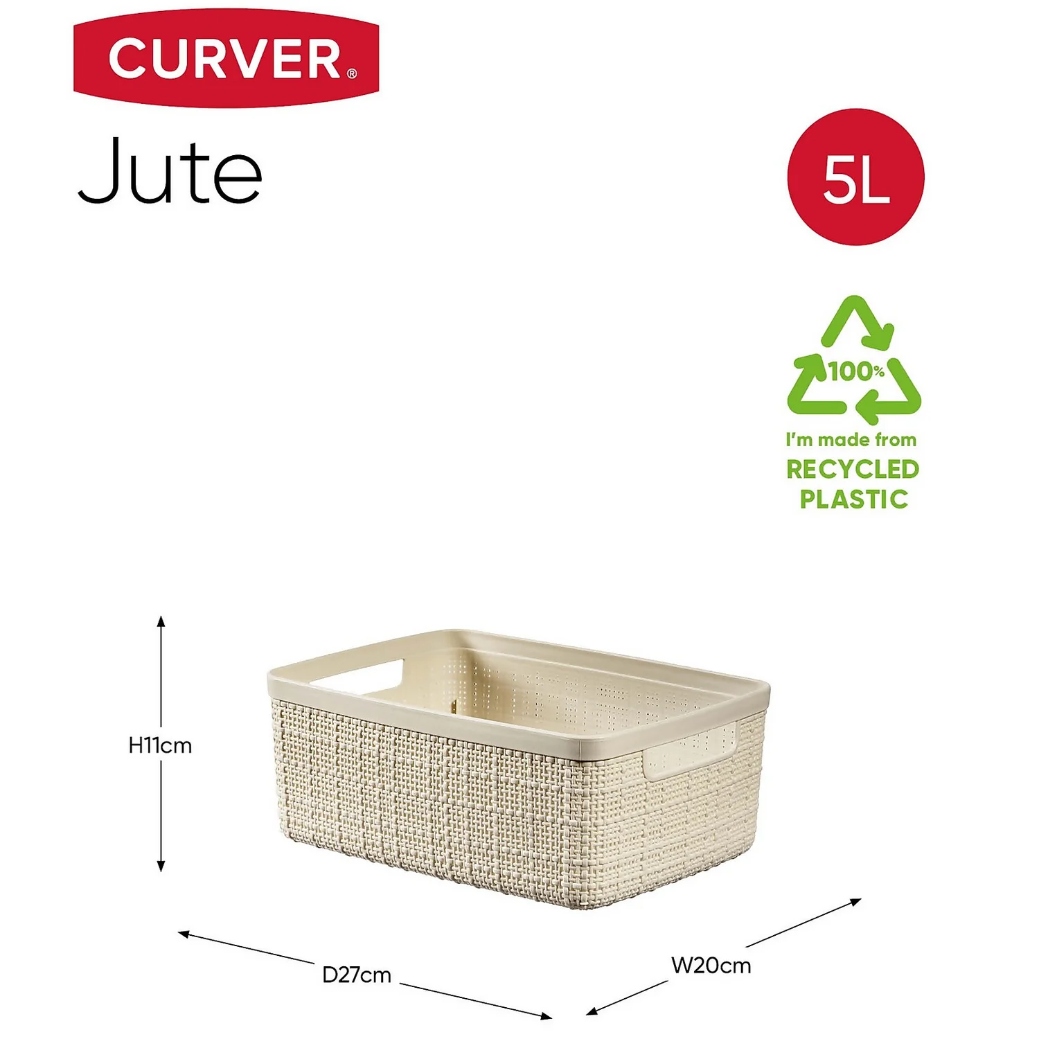 Curver Jute Small Recycled Storage Basket - 5L White - Image 7